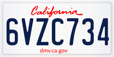 CA license plate 6VZC734