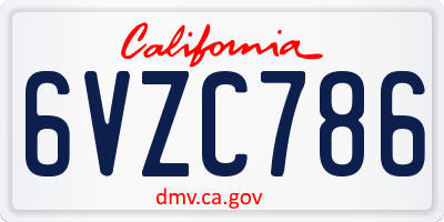 CA license plate 6VZC786