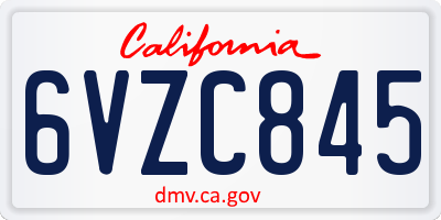 CA license plate 6VZC845