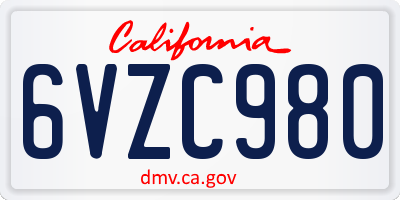 CA license plate 6VZC980