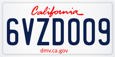 CA license plate 6VZD009