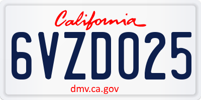 CA license plate 6VZD025