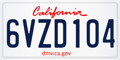 CA license plate 6VZD104