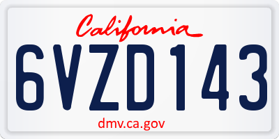 CA license plate 6VZD143