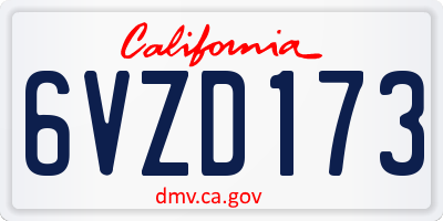 CA license plate 6VZD173