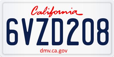 CA license plate 6VZD208
