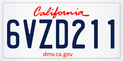CA license plate 6VZD211