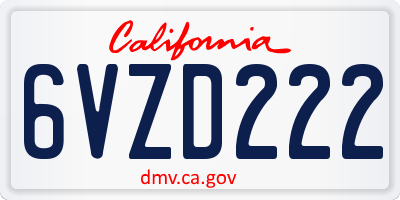 CA license plate 6VZD222