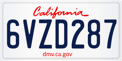 CA license plate 6VZD287