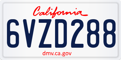 CA license plate 6VZD288