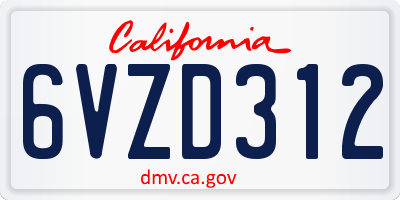 CA license plate 6VZD312