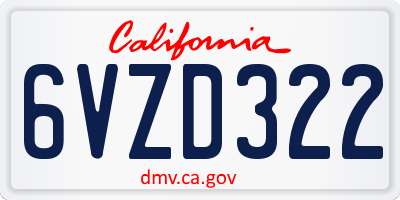 CA license plate 6VZD322