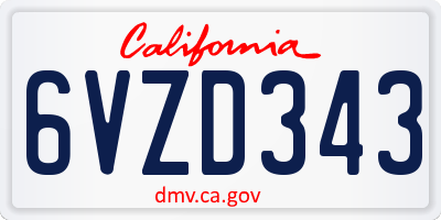 CA license plate 6VZD343
