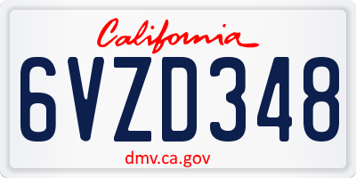 CA license plate 6VZD348