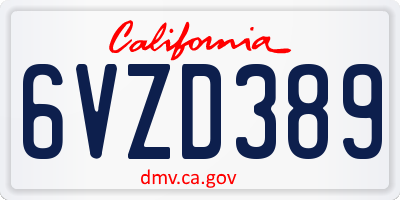 CA license plate 6VZD389