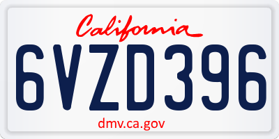 CA license plate 6VZD396