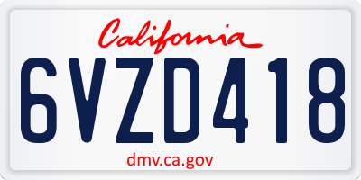 CA license plate 6VZD418