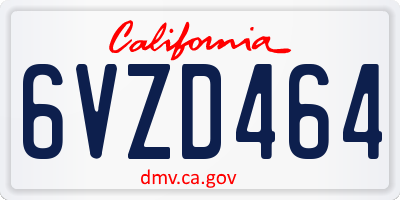 CA license plate 6VZD464