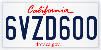 CA license plate 6VZD600