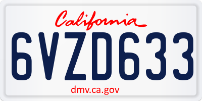 CA license plate 6VZD633