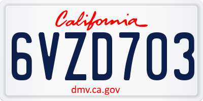 CA license plate 6VZD703