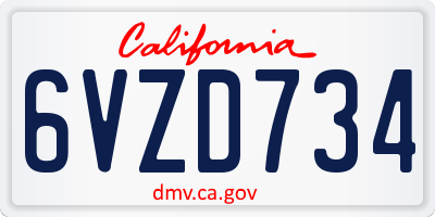CA license plate 6VZD734