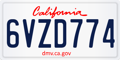 CA license plate 6VZD774