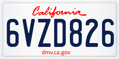CA license plate 6VZD826