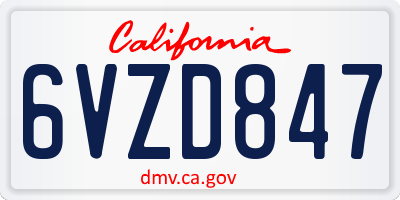CA license plate 6VZD847
