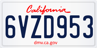 CA license plate 6VZD953