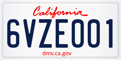 CA license plate 6VZE001