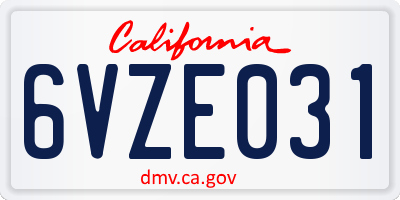 CA license plate 6VZE031