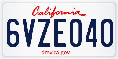 CA license plate 6VZE040