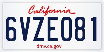 CA license plate 6VZE081