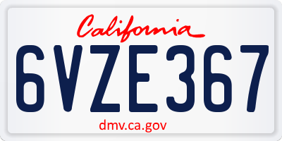 CA license plate 6VZE367