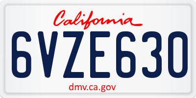 CA license plate 6VZE630