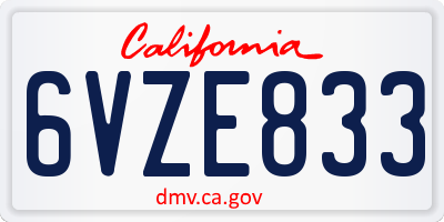 CA license plate 6VZE833