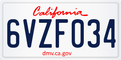 CA license plate 6VZF034
