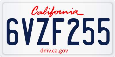 CA license plate 6VZF255