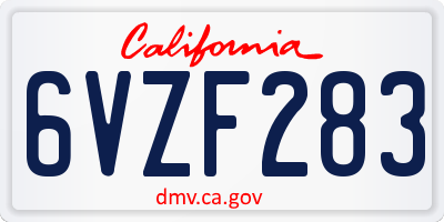 CA license plate 6VZF283