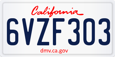 CA license plate 6VZF303