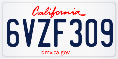 CA license plate 6VZF309