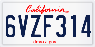 CA license plate 6VZF314
