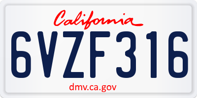 CA license plate 6VZF316