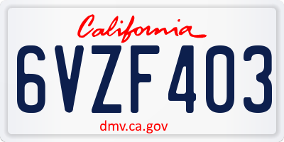 CA license plate 6VZF403
