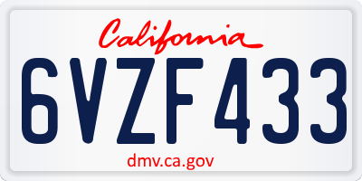 CA license plate 6VZF433