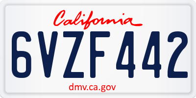 CA license plate 6VZF442