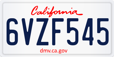 CA license plate 6VZF545