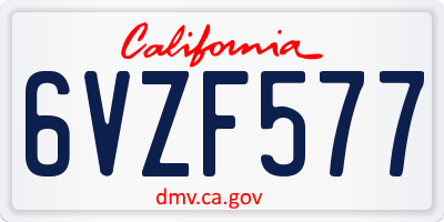 CA license plate 6VZF577