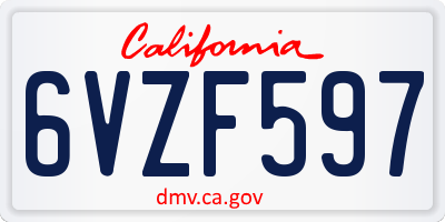 CA license plate 6VZF597